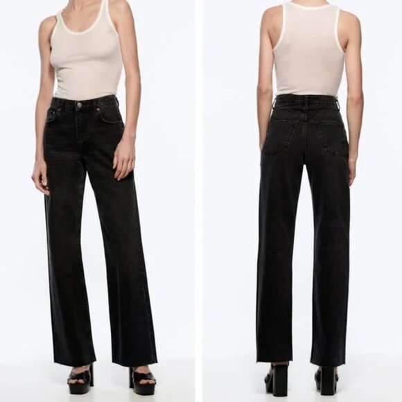 Zara The 90's Full Length Jeans 6 High Rise Waist Dark Wash Austin Blue - Picture 1 of 10